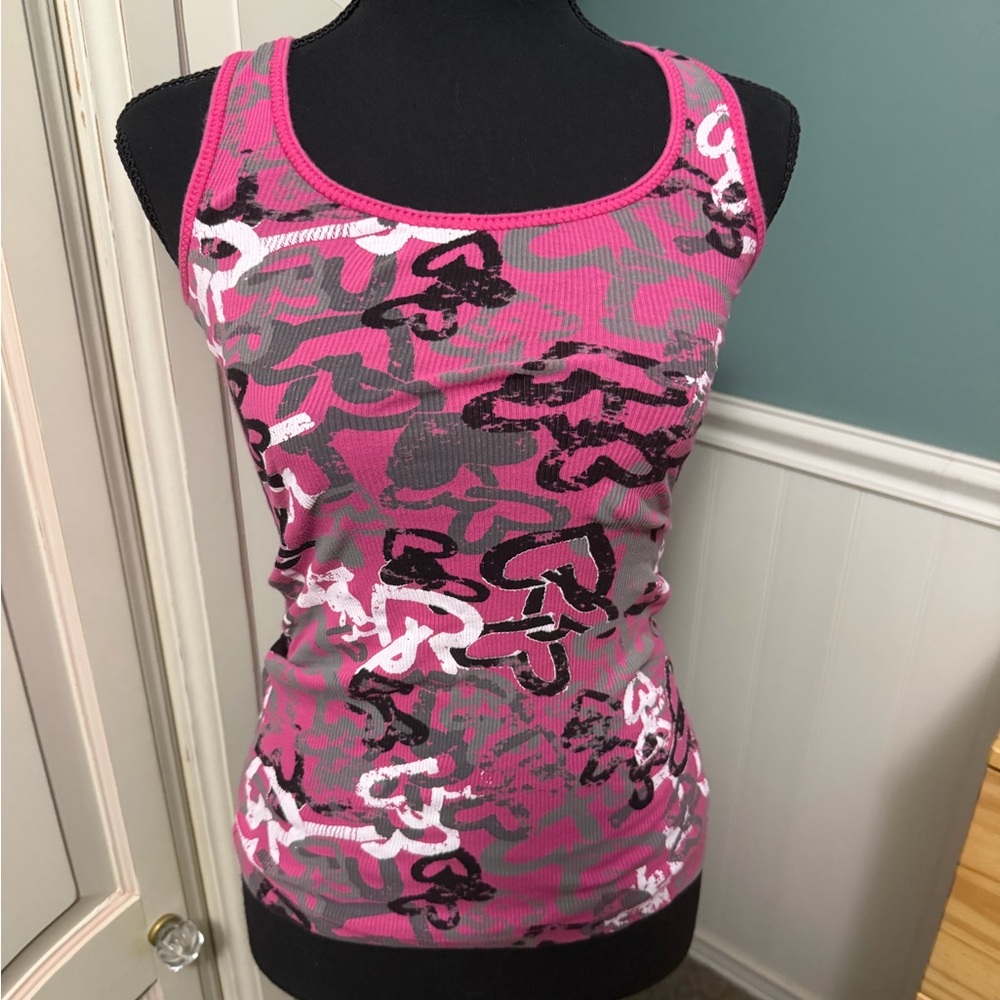 Miley Cyrus & Max Azria Pink and Gray Camouflage Tank Top
